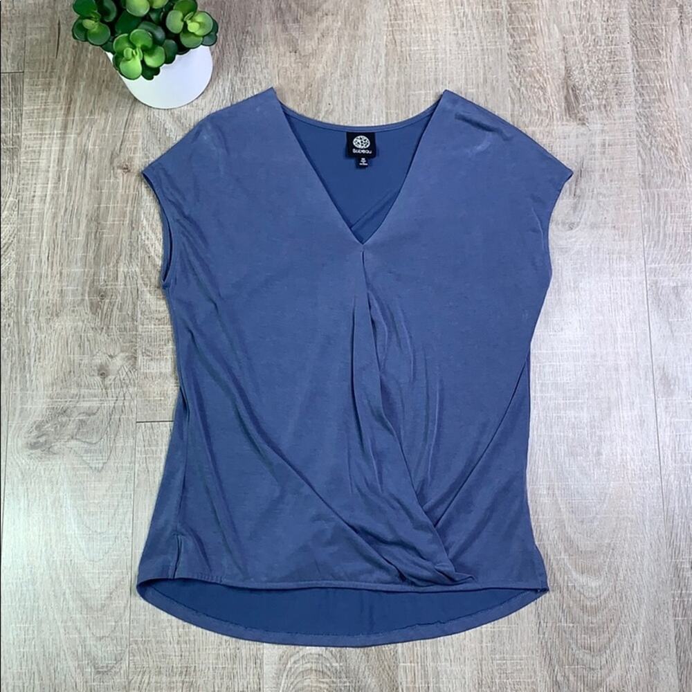 BOBEAU Women's Nordstrom Blue Short Sleeve Faux Wrap Top
